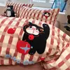 Juego de Ropa de Cama de Cuatro Piezas 100% Algodón Puro con Dibujos Animados Cepillado Otoño/Invierno Sábana de Toalla Engrosada Funda de Edredón Suministros para Dormitorio de Estudiantes
