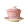 Tazón Cubierto Gradiente Rosa Sancai del Fabricante Taza de Té Cerámica Tazón de Té Tallado Pintado a Mano Taza de Té Personal Especial Juego de Té Kung Fu