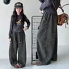 Pantalones de chándal de moda de otoño para niñas, nuevos pantalones casuales de corte holgado con estampado de leopardo estilo coreano para primavera y otoño para niños