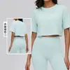 Top de Yoga de Manga Corta para Mujer, Alta Elasticidad, Ligero, Transpirable, Camiseta Corta Suave y Holgada para Fitness