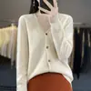 Cárdigan de punto sin costuras de una pieza para otoño e invierno, cuello en V, 100% lana tejida, color liso, chaqueta superior de estilo coreano simple para mujer