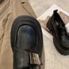 Zapatos de cuero marrón de suela gruesa para mujer, otoño 2024, nuevos, estilo retro japonés, combinables, estilo británico, mocasines franceses de tacón grueso