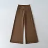Y2093-25 Pantalones de Lana Anchos de Invierno Estilo Americano Casual, Caídos, Versátiles, Adelgazantes, con Diseño Largo hasta el Suelo y Acento en la Cintura para Ir al Trabajo