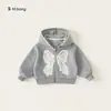 Ropa Youbao Kidsren Traje para Niñas Primavera y Otoño Nuevo Producto Sudadera con Capucha y Lazo Cárdigan Pantalones Deportivos Grises Conjunto de Dos Piezas para Niños