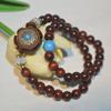 2025 Más Vendido Sándalo Rojo Palo de Rosa Hoja Pequeña Seis Palabras Mantra Flor de Loto Pulsera de Cuentas de Oración Portátil Unisex Doble Capa Estilo Zen