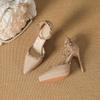 Sandalias de Tacón Fino con Hebilla de Charol 2025 Nuevo Diseño de Alta Gama Impermeables Plataforma Punta Afilada Remaches Tacones Altos para Mujer