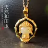 Colar auspicioso de prata pura com jade Hetian, prata 925 incrustada com jade, joia de prata, Luz de Buda brilha, Buda fofo, pingente antigo