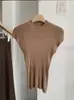 KEKEZOON Top de malha sem mangas, gola alta, corte justo, cor sólida, estilo puro desejo, top de seda fresco para o verão 7729