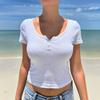 Kaikuo Comércio Transfronteiriço Nova Coleção Primavera/Verão 2026 Feminina Y2K Cintura Marcada Costurado Botão Gola Manga Curta Top Camiseta