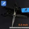 Tijeras de Peluquería Nepson Acero Negro Acero de Damasco Negras de 6.0 pulgadas, Tijeras para Cortar el Cabello, Tijeras Entresacadoras