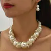Colar e Brinco Europeu e Americano Transfronteiriço Novo Estilo Elegante e Fashion Curto de Pérola Imitação Conjunto Corrente de Clavícula Personalizada para Mulheres Venda por Atacado