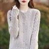 Moda torsión cuello redondo color liso lana completa mujer hebilla holgado casual para ir al trabajo 24 primavera nuevo cárdigan de punto