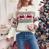 100% RopaTEMU2026 Nuevo Estilo Fresco Simple Navideño Suéter de Punto Jacquard Fair Isle Cuello Redondo Para Mujer
