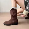 Botas apiladas de tacón grueso adelgazantes para mujer, nuevo estilo otoño 2025, versátiles y elegantes botas vaqueras occidentales, botas estilo Martin modernas y a la moda