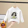 Blusa Térmica de Fleece Infantil para Outono/Inverno, Dupla Face, Gola Meia Alta, para Meninas de Meia-Idade/Mais Velhas, Manga Longa, Quente, Versátil, Camiseta Escovada