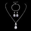 Conjunto de tres piezas de pendientes y pulsera con diseño de explosión de Amazon, cadena con garras, gotas de agua, circonitas y diamantes de imitación.