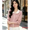 Cárdigan de punto de manga larga con solapa de color de contraste para mujer, nueva prenda exterior dulce de primavera y otoño 2026, top suéter ajustado con cuello de muñeca