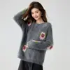 Tricô Puro Caxemira Feminino Macio Fofo Estilo Preguiçoso Textura Escovada Jacquard Floral Estilo Suave Suéter Engrossado Inverno Branco
