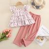 Traje de gasa para niña moda top sin mangas pantalones conjunto de 2 piezas ropa infantil traje floral una pieza entrega BT22174