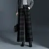 Pantalones de Lana de Pierna Ancha para Mujer, Nuevo Estilo Otoño/Invierno 2026, Pantalones Casuales de Cuadros de Cintura Alta Adelgazantes, Pantalones Largos Gruesos Sueltos