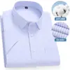 Camisas Masculinas 100% Algodão, Camisas Listradas Azuis de Alta Qualidade, Camisas que Não Amassam, Camisas Casuais de Negócios Masculinas de Alta Qualidade, Tamanhos Grandes