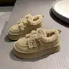 Sapatos Birkenstock bege com sola grossa de pelúcia botas de neve femininas 2026 novo outono e inverno aumentar altura quentes sapatos de algodão sapatos pão