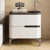 Mesita de noche redonda de lujo ligero estilo italiano con patas metálicas, mesita de noche de doble cajón para apartamentos pequeños, mueble de almacenamiento simple estilo cajón
