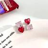 Brincos Simples de Coração Vermelho Assimétricos Coreanos para Mulheres, Acessórios de Orelha Versáteis de Nicho com Pino de Prata S925, Estilo Moderno e Único