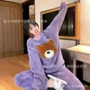 Corea2025 Otoño e Invierno Pijama de Terciopelo Coral para Niñas Cuadros Gato de Dibujos Animados Chica Suave Engrosado Cálido Ropa para el Hogar
