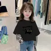 Camiseta de Manga Larga para Niña, Algodón Puro, Estilo Primavera y Otoño, Ropa Interior Falsa de Dos Piezas para Niños, Top de Otoño, Camiseta Básica para Niña, Camiseta de Rayas