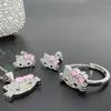 Juego de Joyería de Pendientes Anillo Colgante Gato Zirconia Diamante Completo Japonés y Coreano Kt Gatito Lindo Lindo Katie Miau Accesorios Versátiles