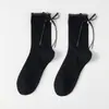 Meias Femininas Finas de Verão até a Panturrilha com Renda e Laço, Meias Vazadas Respiráveis Estilo Escolar Japonês Miu Estilo Ballet