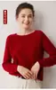 Suéter de Punto Grueso 100% Cachemir Otoño Invierno para Mujer Hombro de Silla Cuello Redondo Capa Base Pulóver de Punto Top Versátil