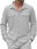 Camisas para Hombre de Algodón y Lino de Manga Larga con Doble Bolsillo, Estilo Japonés, Moda Casual para Vacaciones, Nuevas Europeas y Americanas Transfronterizas de Aliexpress