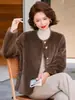 Popular Imitación de Visón Joven Moda Otoño e Invierno Casual Europeo Terciopelo de Visón Cuello Redondo Chaqueta Corta de Piel Aroma Ligero Estilo Corto de Terciopelo de Visón