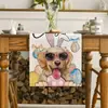 Bandera de Mesa Popular de Pascua Temu Estampado de Enano de Huevo de Pascua Material de Lino Decoración de Mesa de Pascua de Primavera Mantel