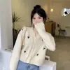 Cárdigan de punto con cuello en V bordado y botonadura sencilla, estilo japonés, fresco y bonito, para mujer, otoño e invierno, 2023