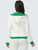 Conjunto de Veludo Millennial para Mulheres: Conjunto de duas peças com moletom com zíper e estampa de letras color block e calça longa pantalona