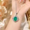 Colar deslumbrante e moderno com corte de cristal de gelo sintético, anel aberto verde Paraíba simples e versátil, conjunto de pedras preciosas femininas