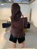 Blusa Feminina Xadrez Patchwork Estilo Coreano Manga Longa Slimming Decote Ombro a Ombro Versátil Chá Verde Limão 2026 Outono (com Fita)