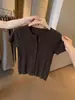 Camiseta de Tricô de Seda de Gelo Cor de Aveia Estilo Old Money com Manga Curta para Mulheres, Roupa de Verão Única e Bonita, Top de Caimento Perfeito