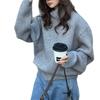 Suéter Grosso Cinza Soltinho Estilo Coreano para Mulheres, Novo Design de Outono com Gola Alta Meio Aberta de Botão, Exportação
