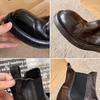 Versión de Piel de Vaca~2026 Botas plisadas de Piel de Caballo Lavada con Tacones Gruesos y Suelas Gruesas, Botas de Tubo Elástico, Botines Chelsea para Mujer, Otoño e Invierno