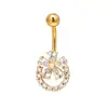 Joyería para piercing con incrustación de circonita, barra de acero inoxidable, accesorios de cobre, base de rosca externa giratoria, adorno para ombligo