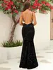 Vestido longo preto de lantejoulas com decote em V profundo nas costas, estilo sereia, para festas noturnas, comércio exterior transfronteiriço