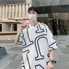 Camiseta de Moda Callejera Europea y Americana para Hombre de Manga Corta ins Moda Trendy Estampado Completo Camiseta con Letras Verano Marca de Moda Holgada Hombro Caído Manga Media