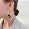 Pendientes de plata de ley 925, nuevo diseño de Corea del Sur, pendientes cuadrados geométricos incrustados con diamantes, pendientes elegantes de doble rectángulo, diseño exagerado de temperamento