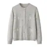 Suéter de Cachemir Completo para Mujer Otoño e Invierno Cuello Redondo, Cardigan Bordado Elegante, Suéter Grueso Cálido Ajustado, Producto Genuino