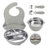 Talheres de Silicone e Aço Inoxidável 304 para Crianças Prato de Jantar Destaque Tigela Suplementar Babador Antiqueda Kit de Alimentação Amazon