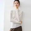 Suéter de Lã Fina Ultra-fino com Gola Redonda para Mulheres Pulôver Ajustado Base de Malha Canelada Suéter Sexy Levemente Transparente
